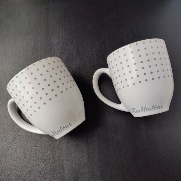 2 Tim Hortons coffee mugs | 2017 | 🤍💙🩶 white grey polka dots | 12 oz - Picture 10 of 13